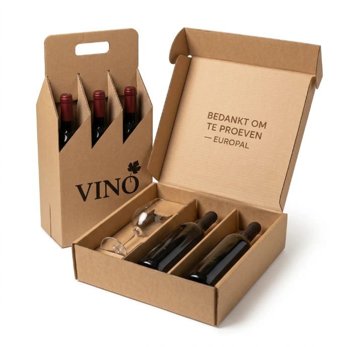 Two examples of special cardboard wine packages.